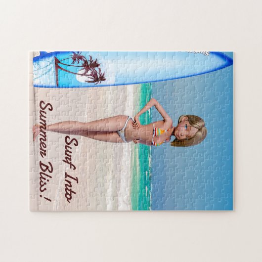 Toon Surfer meisje poseren op de kust Legpuzzel (Horizontaal)