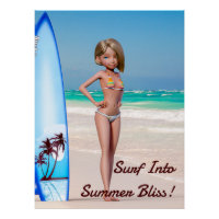 Toon Surfer meisje poseren op de kust