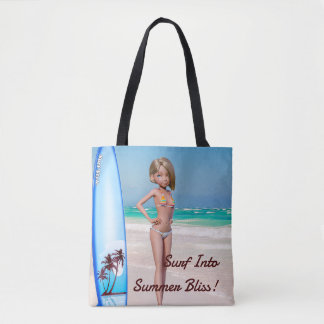 Toon Surfer meisje poseren op de kust Tote Bag