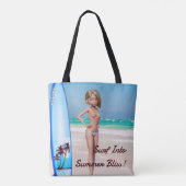 Toon Surfer meisje poseren op de kust Tote Bag (Achterkant)
