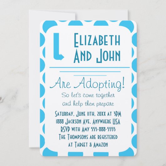 Toon van adoptie Moderne Blauwe & Witte Stippen no Kaart (Voorkant)