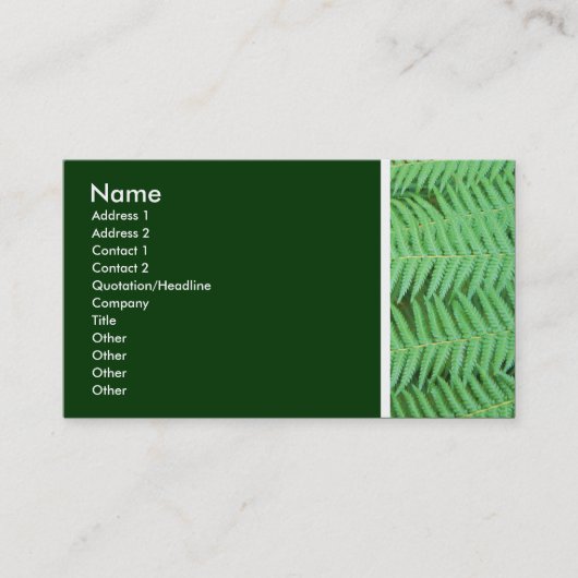 Toon van textiel (Ferns) Visitekaartje (Voorkant)