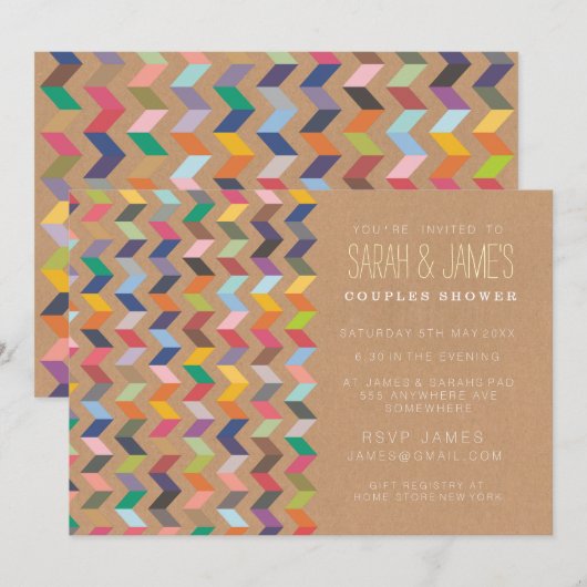 Toonaangevende Chevron Couples Shower Party Invite Kaart (Voorkant / Achterkant)