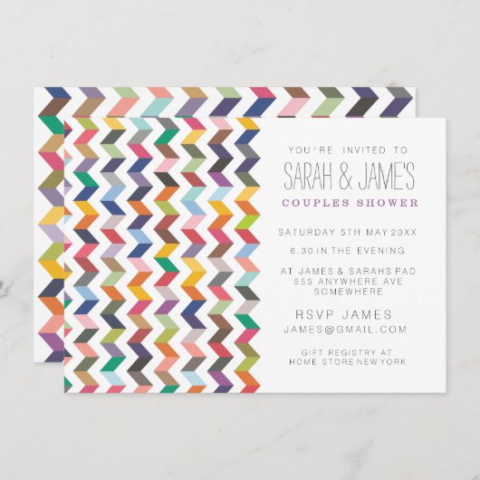Toonaangevende Chevron Couples Shower Party Invite Kaart (Voorkant / Achterkant)
