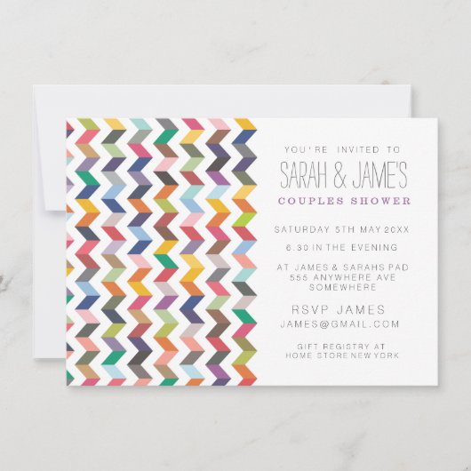 Toonaangevende Chevron Couples Shower Party Invite Kaart (Voorkant)