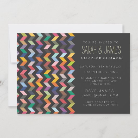 Toonaangevende Chevron Couples Shower Party Invite Kaart (Voorkant)