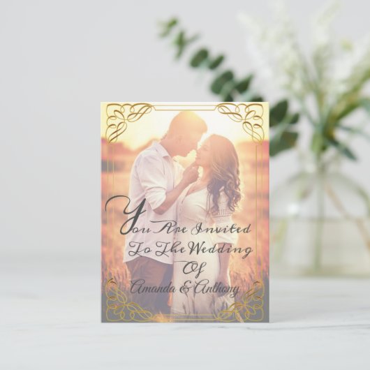Toonaangevende uitnodiging voor bruiloft met foto' (Staand voorkant)