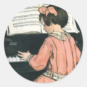 Toonladder door Jessie Willcox Smith, Muziekmeisje Ronde Sticker
