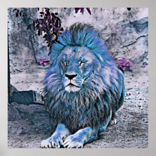 Toony lion blue poster