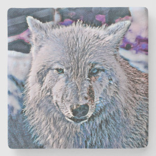 Toony Wolf blue Stenen Onderzetter