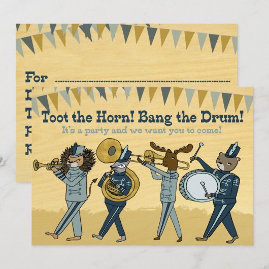 Toot the Horn - Marching Band Birthday Invite Kaart (Voorkant / Achterkant)