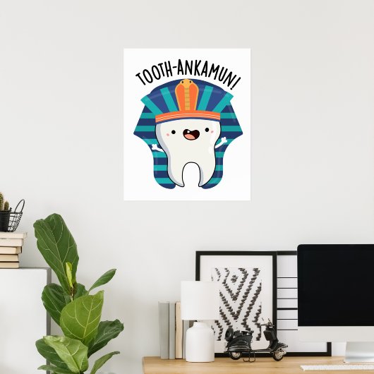 Tooth-ankamun Funny Tooth Pun Poster (Thuiskantoor)