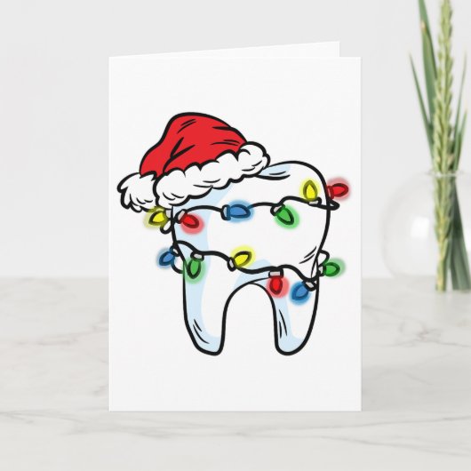 Tooth Christmas Light Santa Hat Dentist Dental Hyg Kaart (Voorkant)