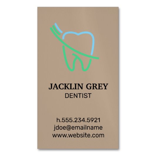 Tooth en Brush Logo Magnetisch Visitekaartje (Voorkant Verticaal)