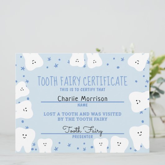 Tooth Fairy Certificate Boy Kaart (Staand voorkant)