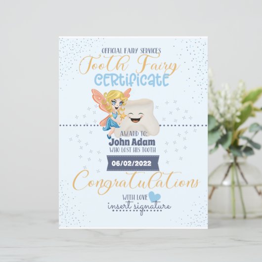 Tooth Fairy Certificate for boys Nursery Sign (Staand voorkant)