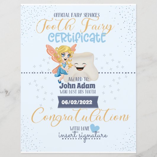 Tooth Fairy Certificate for boys Nursery Sign (Voorkant)