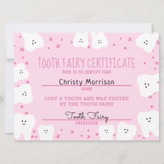Tooth Fairy Certificate Girl Kaart (Voorkant)