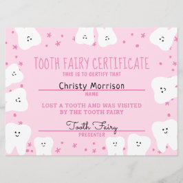 Tooth Fairy Certificate Girl Kaart