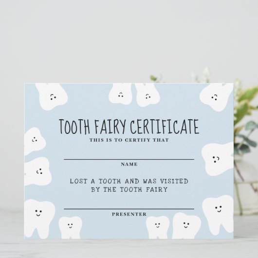 Tooth Fairy Certificate Kaart (Staand voorkant)