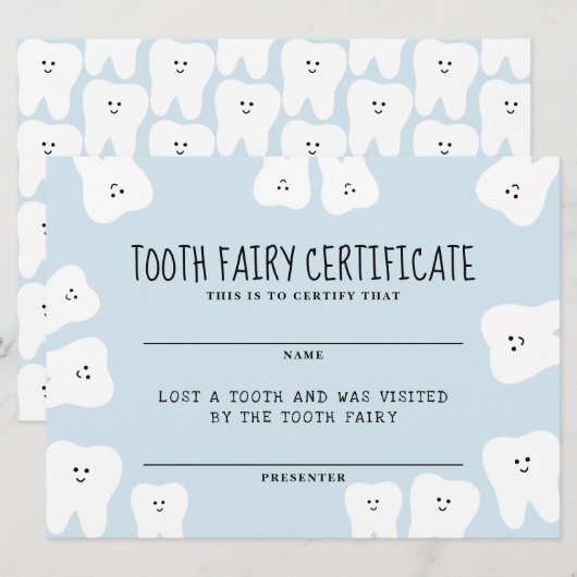 Tooth Fairy Certificate Kaart (Voorkant / Achterkant)