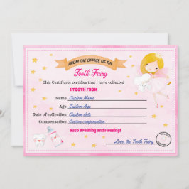 Tooth Fairy Certificate - Lost Tooth Receipt Kaart