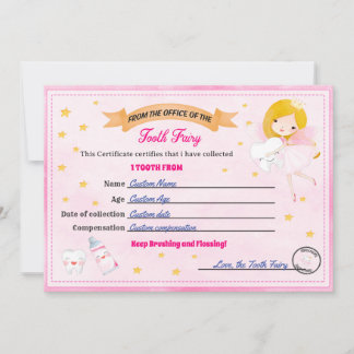 Tooth Fairy Certificate - Lost Tooth Receipt Kaart