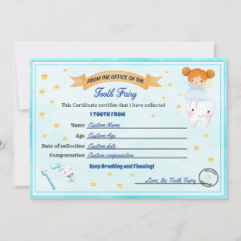 Tooth Fairy Certificate - Lost Tooth Receipt Kaart