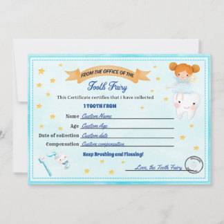 Tooth Fairy Certificate - Lost Tooth Receipt Kaart