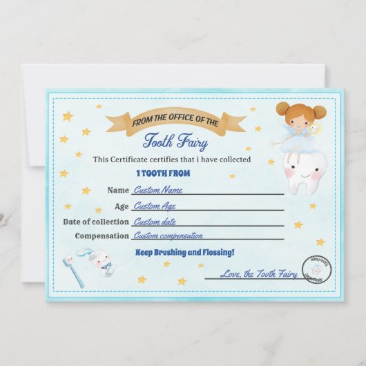 Tooth Fairy Certificate - Lost Tooth Receipt Kaart (Voorkant)