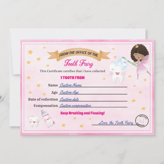 Tooth Fairy Certificate - Lost Tooth Receipt Kaart (Voorkant)