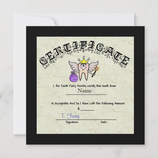 Tooth Fairy Certificate past het aan! (Voorkant)