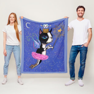 Tooth Fairy Dog Boston Terrier Pink Tutu Crown Fleece Deken