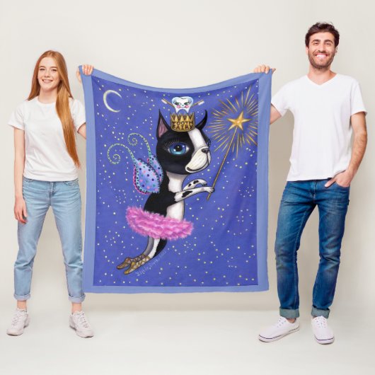 Tooth Fairy Dog Boston Terrier Pink Tutu Crown Fleece Deken (In situ)