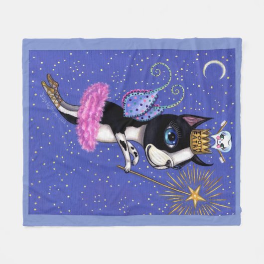 Tooth Fairy Dog Boston Terrier Pink Tutu Crown Fleece Deken (Voorkant (Horizontaal))