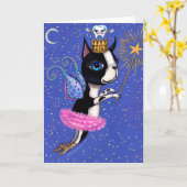 Tooth Fairy Dog Boston Terrier Pink Tutu Crown Kaart (Gele Bloem)