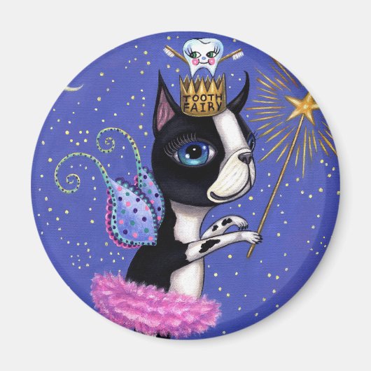 Tooth Fairy Dog Boston Terrier Pink Tutu Crown Magneet (Voorkant)