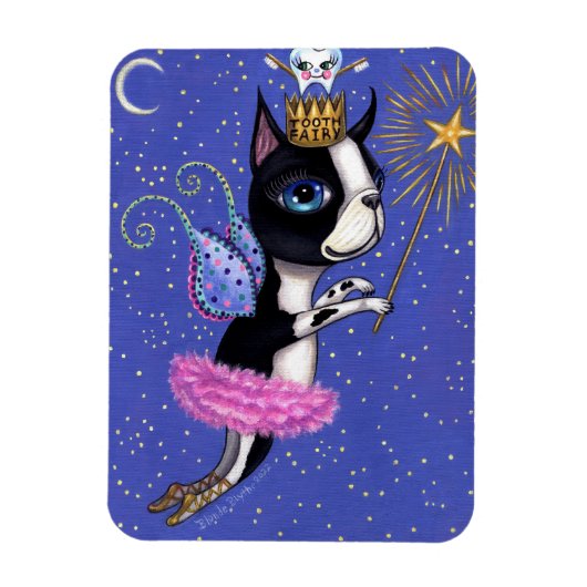Tooth Fairy Dog Boston Terrier Pink Tutu Crown Magneet (Verticaal)