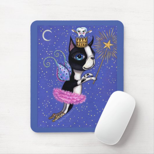 Tooth Fairy Dog Boston Terrier Pink Tutu Crown Muismat (Met muis)