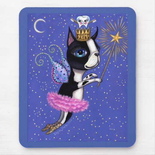 Tooth Fairy Dog Boston Terrier Pink Tutu Crown Muismat (Voorkant)