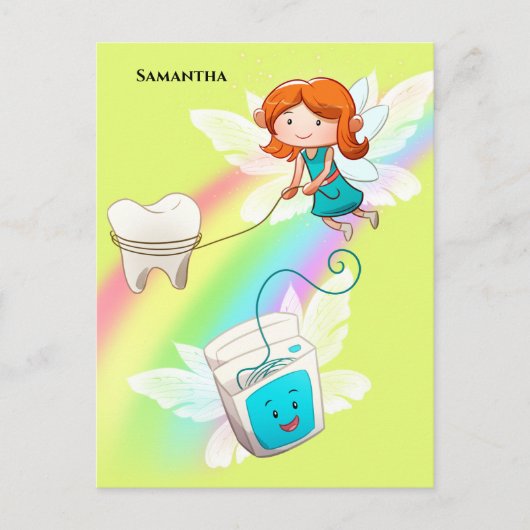 Tooth fairy floss DIY name regenboogtandarts Briefkaart (Voorkant)