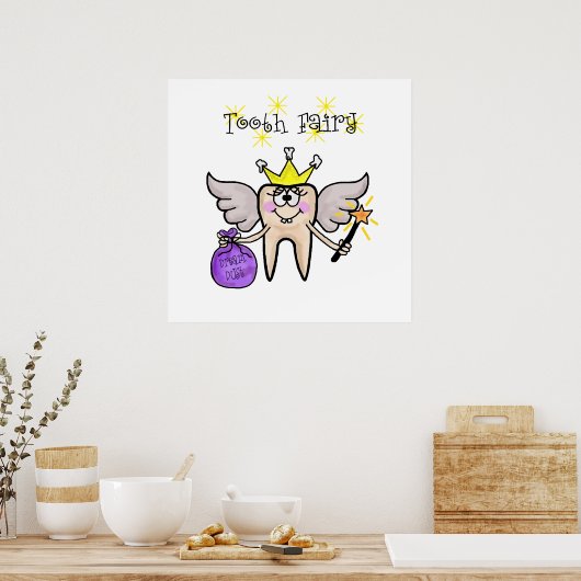 Tooth Fairy Funny Cartoon Poster past het aan! (Keuken)
