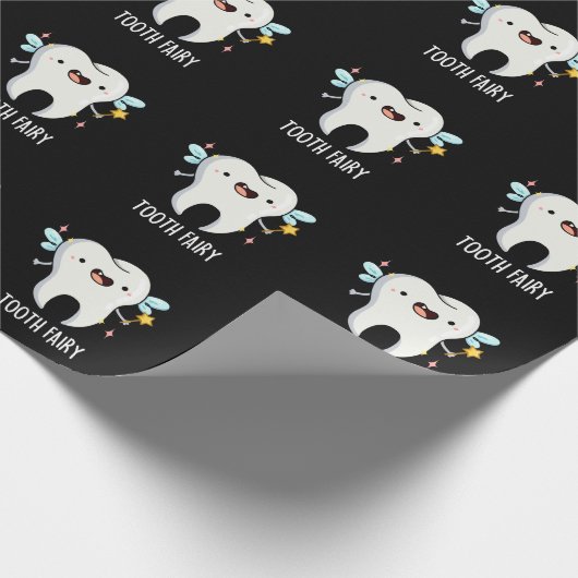 Tooth Fairy Funny Tooth Pun Dark BG Cadeaupapier (Hoek)