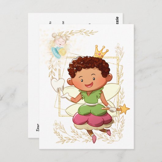 Tooth fairy | Jonge prins en prinsesgoud Briefkaart (Voorkant / Achterkant)