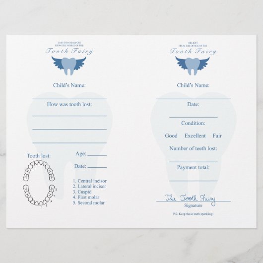Tooth Fairy Letter & Receipt Blue (Voorkant)
