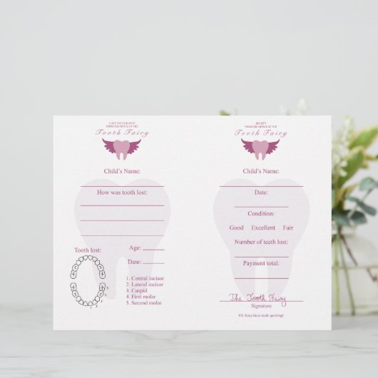 Tooth Fairy Letter & Receipt Pink (Staand voorkant)