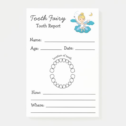 Tooth Fairy Lost Tooth Report Activity Kinder Post-it® Notes (Voorkant)