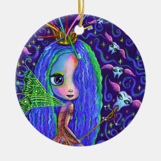 Tooth Fairy met Toothborstelkroonkroon en scharnie Keramisch Ornament (Voorkant)