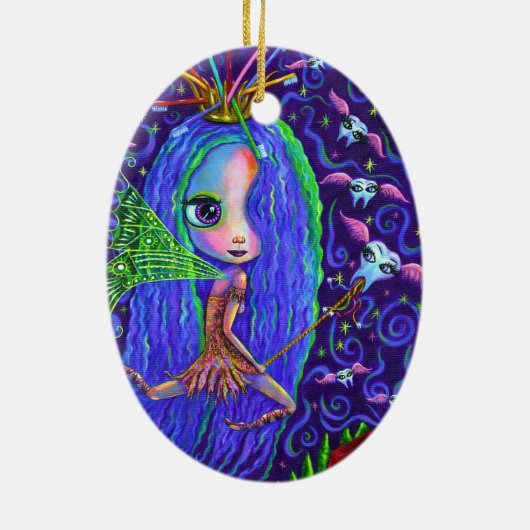 Tooth Fairy met Toothborstelkroonkroon & Flying Te Keramisch Ornament (Achterkant)