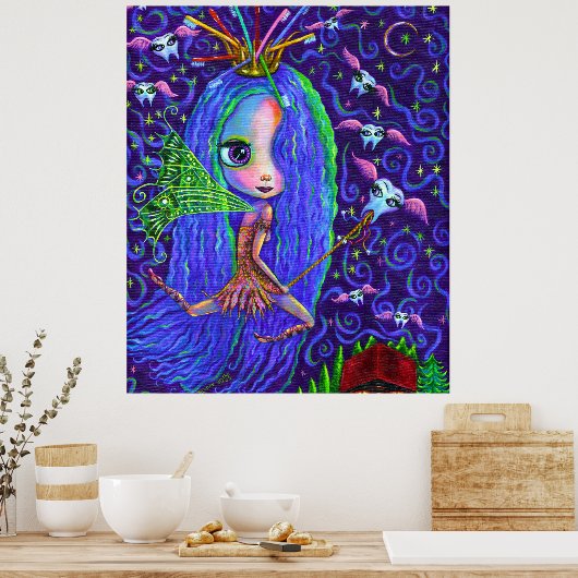 Tooth Fairy met Toothborstelkroonkroon & Flying Te Poster (Keuken)